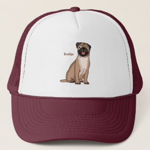 Funny happy pug dog cartoon illustration trucker hat