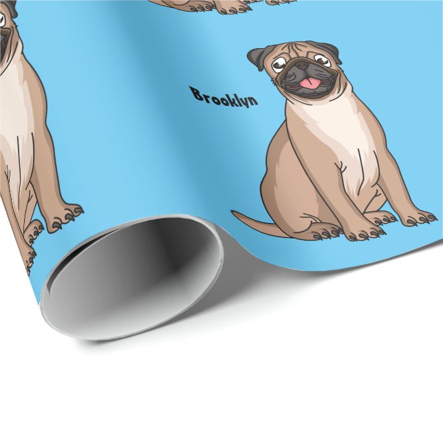Funny happy pug dog cartoon illustration wrapping paper (Roll Corner)