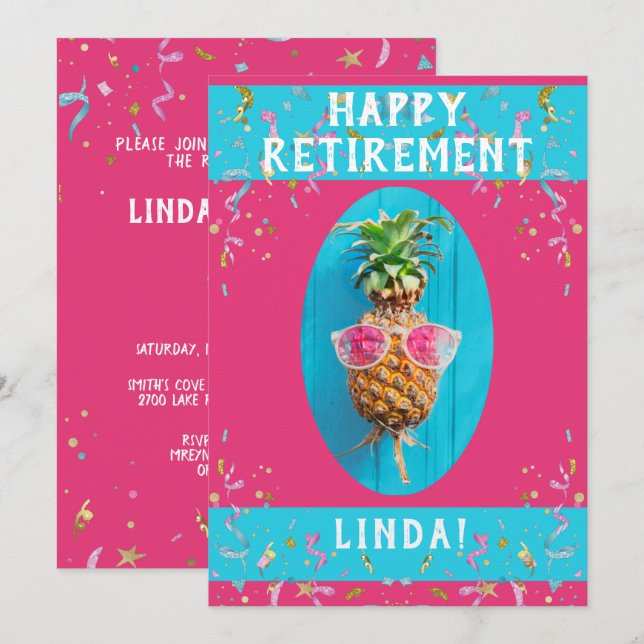Funny Happy Retirement Party, Pink Invitation (Front/Back)
