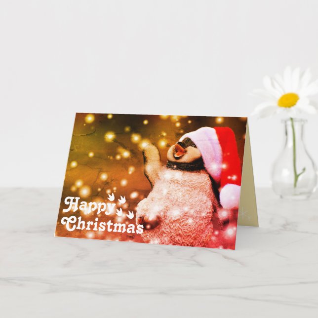Funny Happy Santa Penguin&Merry Christmas Unique   Card (Small Plant)
