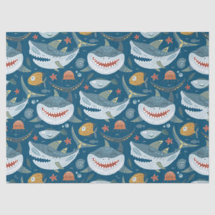 Funny Happy Shark Blue Ocean Animal Pattern Tissue Paper