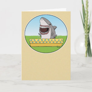 Funny Happy Shark Peeing in Pool Birthday Card