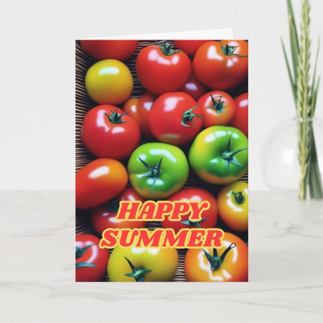 Funny Happy Summer Tomato Celebration Holiday Card (Front)