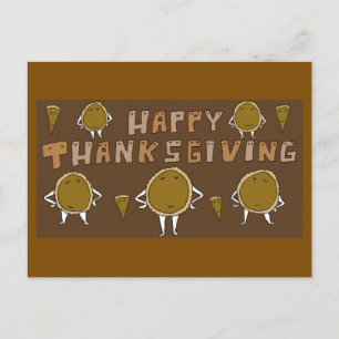 Funny Happy Thanksgiving Cartoon Pumpkin Pies Holiday Postcard