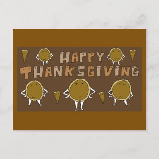 Funny Happy Thanksgiving Cartoon Pumpkin Pies Holiday Postcard