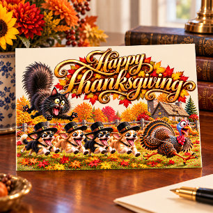 Funny Happy Thanksgiving Chihuahuas Turkey Chase Postcard
