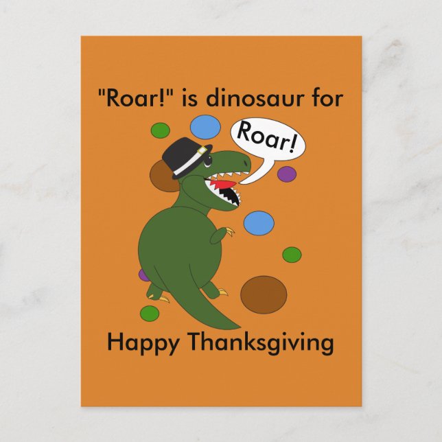 Funny Happy Thanksgiving Dinosaur Personalise Postcard (Front)