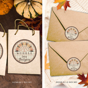 Funny Happy Thanksgiving Rustic Plaid Classic Round Sticker