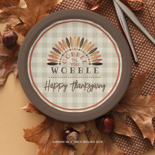 Funny Happy Thanksgiving Rustic Plaid Paper Plate