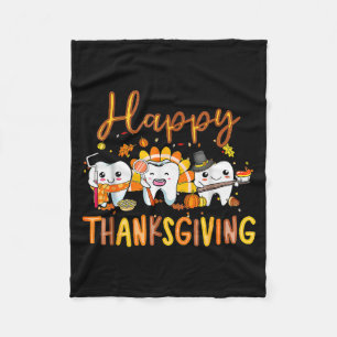 Funny Happy Thanksgiving Teeth Dental Squad Turkey Fleece Blanket