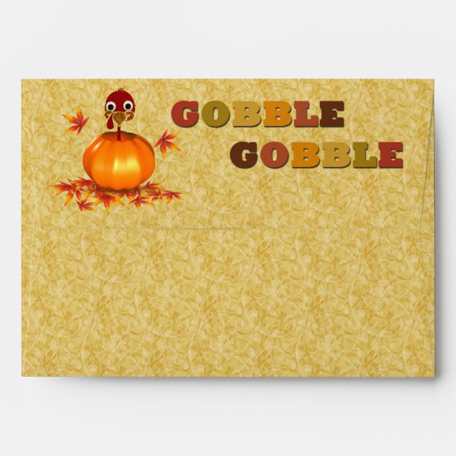 Funny Happy Thanksgiving Turkey in Pumpkin Envelope (Back (Top Flap))