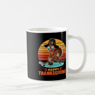 Funny Happy Thanksgiving Turkey Playing Ice Hockey Coffee Mug