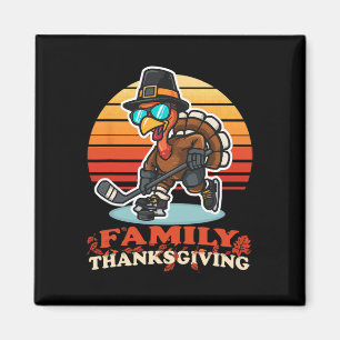Funny Happy Thanksgiving Turkey Playing Ice Hockey Magnet