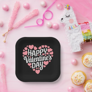Funny Happy Valentines Day Heart Love Valentine  Paper Plate