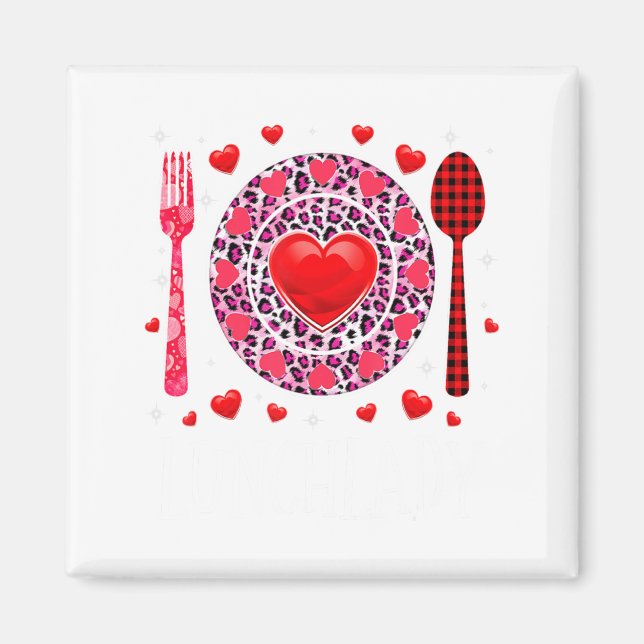 Funny Happy Valentines Day Lunch Lady Leopard Hea  Magnet (Front)