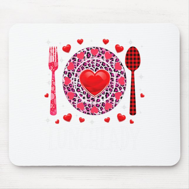 Funny Happy Valentines Day Lunch Lady Leopard Hea  Mouse Mat (Front)