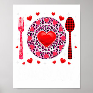 Funny Happy Valentines Day Lunch Lady Leopard Hea  Poster