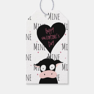Funny Happy Valentine's Day “Mine Pattern” Cow Gift Tags