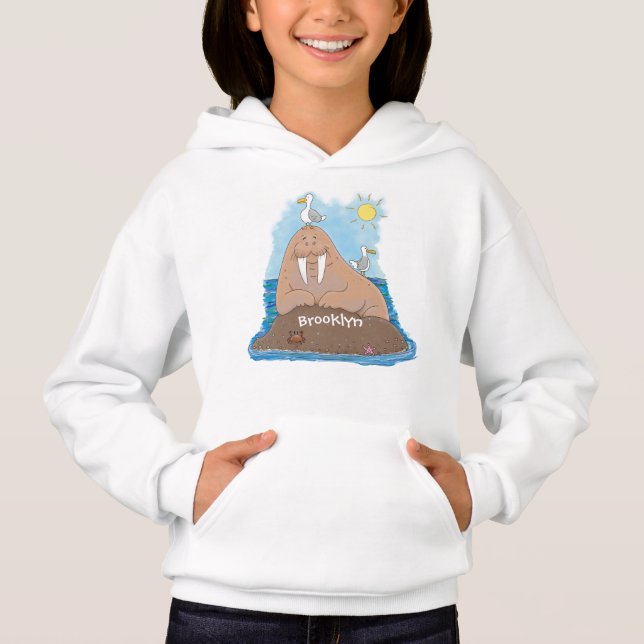 Funny happy walrus cartoon illustration (Front)