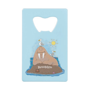 Funny happy walrus cartoon illustration