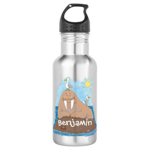Funny happy walrus cartoon illustration 532 ml water bottle