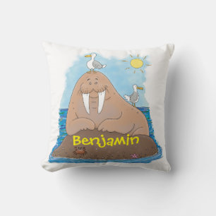 Funny happy walrus cartoon illustration cartoon cushion