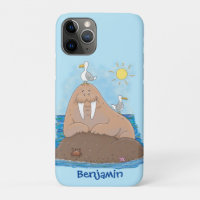 Funny happy walrus cartoon illustration