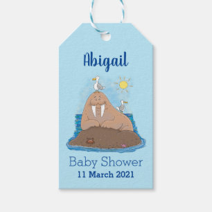 Funny happy walrus cartoon illustration gift tags