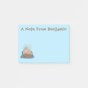 Funny happy walrus cartoon illustration post-it notes