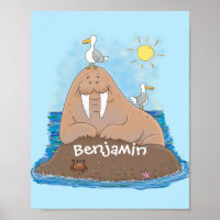 Funny happy walrus cartoon illustration
