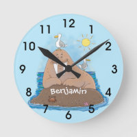 Funny happy walrus cartoon illustration