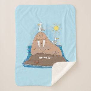 Funny happy walrus cartoon illustration sherpa blanket