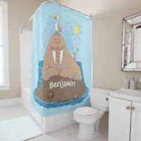 Funny happy walrus cartoon illustration