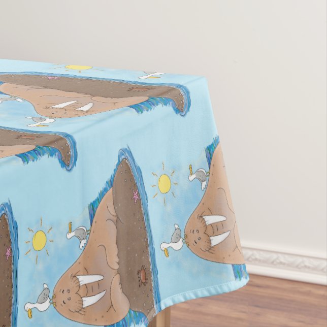 Funny happy walrus cartoon illustration tablecloth (In Situ)
