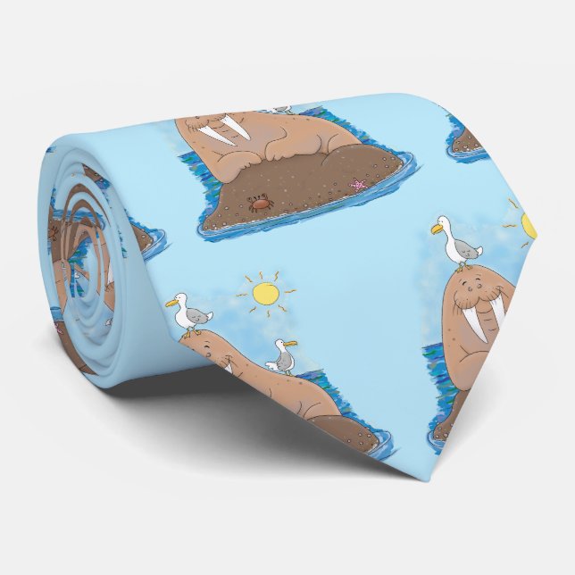 Funny happy walrus cartoon illustration tie (Rolled)