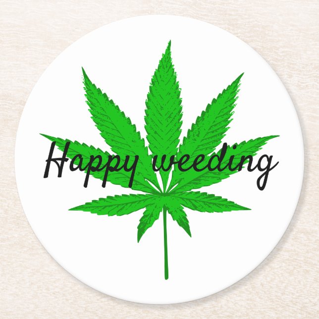 Funny Happy Weeding  Wedding pun Round Paper Coaster (Front)