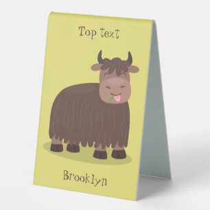 Funny happy yak eating grass cartoon illustration