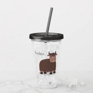 Funny happy yak eating grass cartoon illustration acrylic tumbler