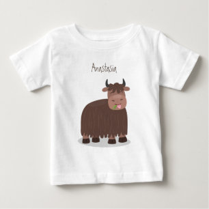 Funny happy yak eating grass cartoon illustration baby T-Shirt