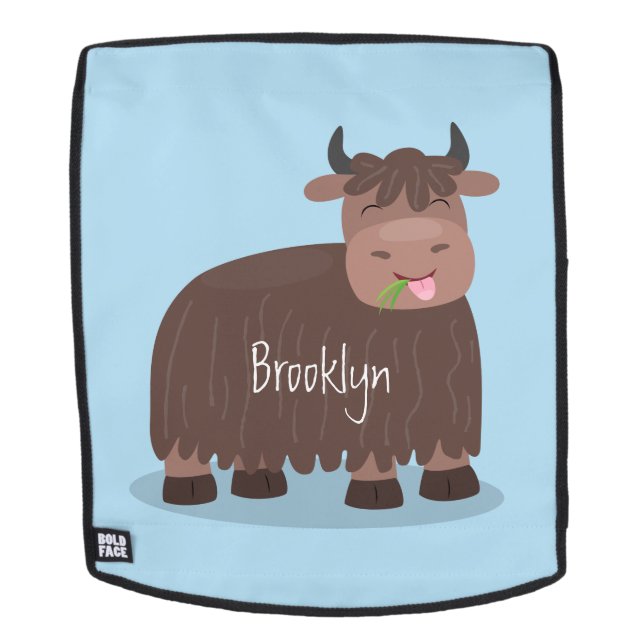 Funny happy yak eating grass cartoon illustration backpack (Removable Face)