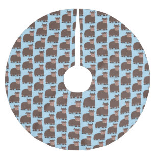 Funny happy yak eating grass cartoon illustration brushed polyester tree skirt