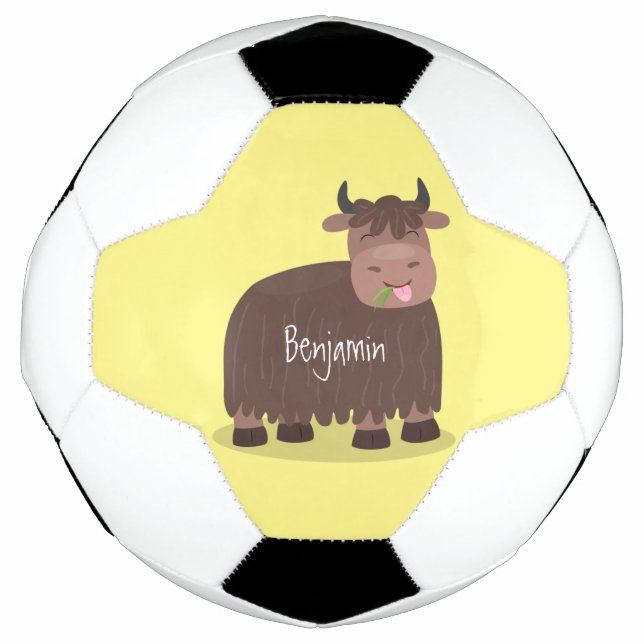Funny happy yak eating grass cartoon illustration football (Front)