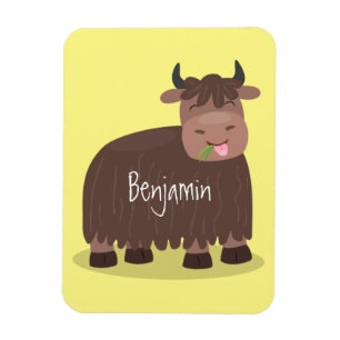 Funny happy yak eating grass cartoon illustration magnet