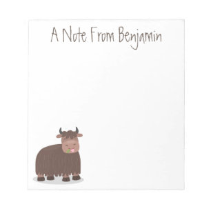 Funny happy yak eating grass cartoon illustration notepad