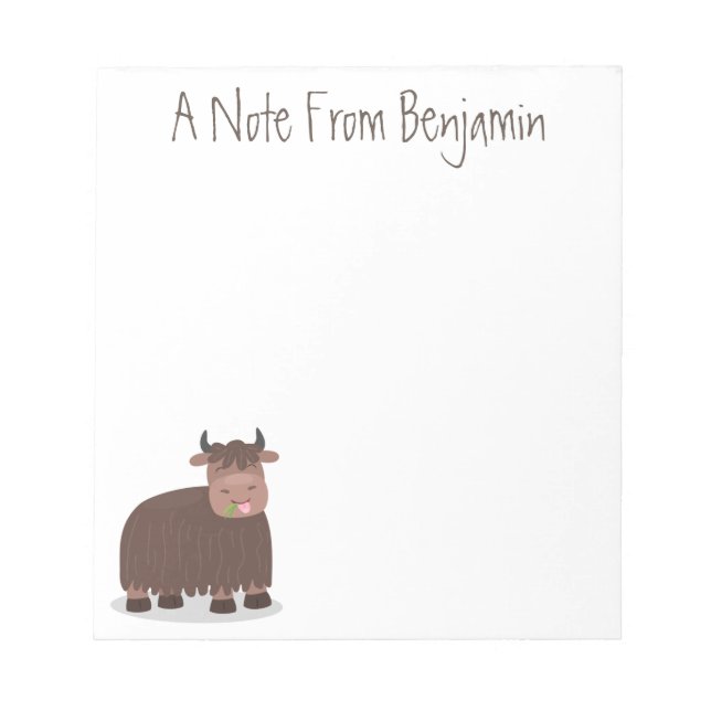 Funny happy yak eating grass cartoon illustration notepad (Front)