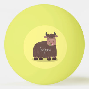 Funny happy yak eating grass cartoon illustration ping pong ball