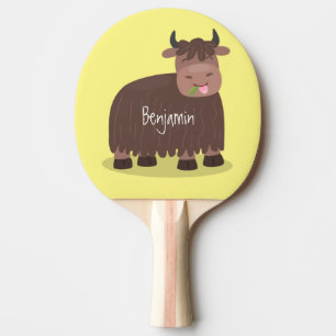 Funny happy yak eating grass cartoon illustration ping pong paddle