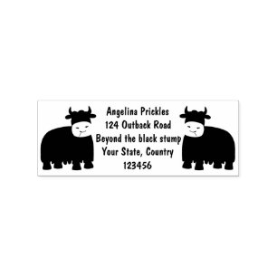 Funny happy yak eating grass cartoon illustration rubber stamp