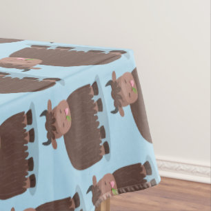 Funny happy yak eating grass cartoon illustration tablecloth