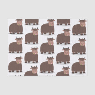 Funny happy yak eating grass cartoon illustration tissue paper